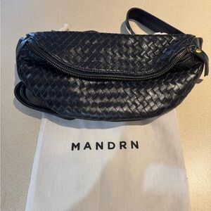 MANDRN Black Woven Leather Crossbody Bag